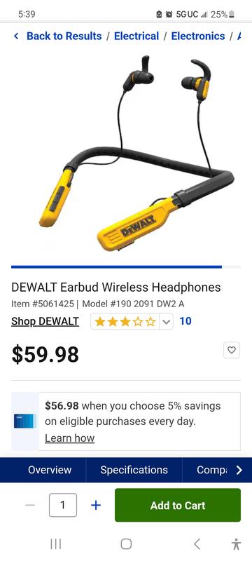 DEWALT Earbud Wireless Headphones in the Headphones department at