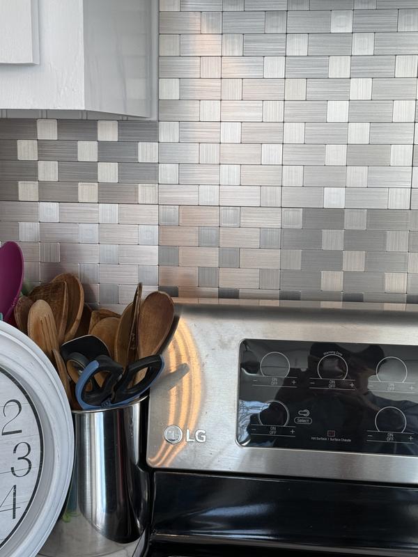 Peel&Stick Mosaics Peel and Stick Stainless-Block 12-in x 12-in Metallic Metal Linear Mosaic Peel & Stick Tile