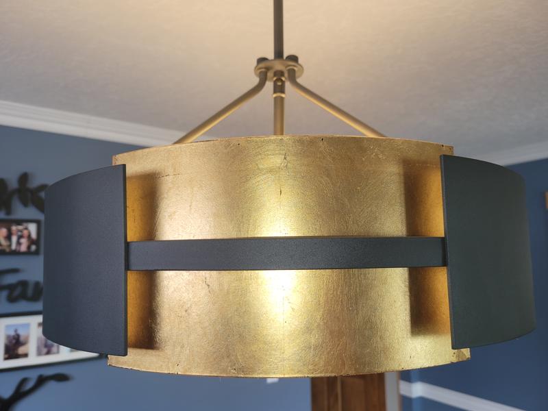 Progress Lighting Lowery 5-Light Matte Black with Aged Silver Leaf Accents Modern/Contemporary Drum Large Hanging Pendant Light