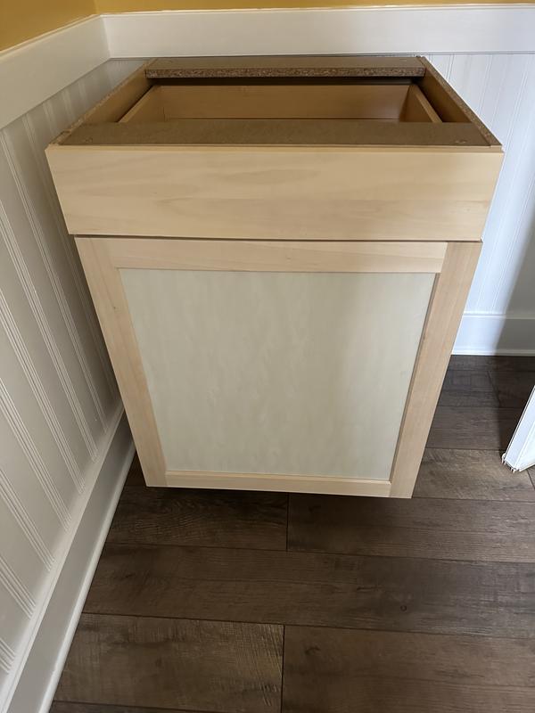 Project Source Omaha Unfinished 60-in W x 34.5-in H x 24.5-in D Unfinished Poplar Sink Base Ready to Assemble Cabinet Recessed Panel Shaker Door