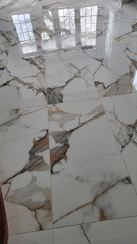 Calacatta Aurous Polished 24-in x 48-in Polished Porcelain Marble Look Floor and Wall Tile (7.75-sq ft/ Piece)