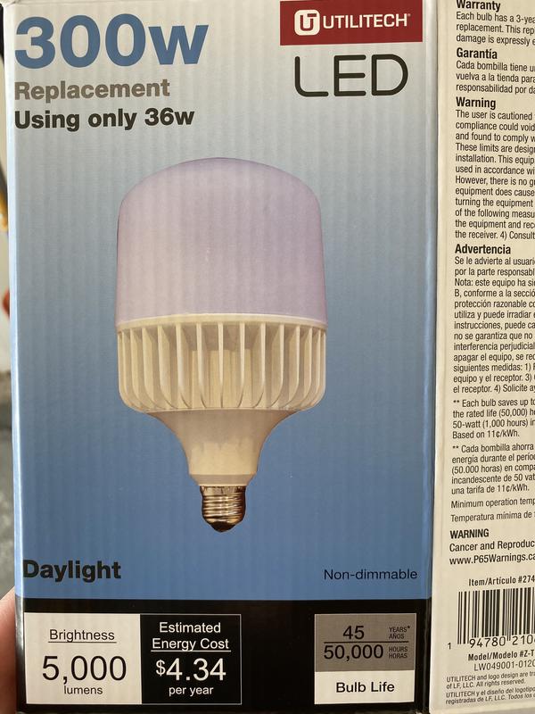 Utilitech LED high Lumen big bulb 300 -Watt EQ Daylight Medium screw ...