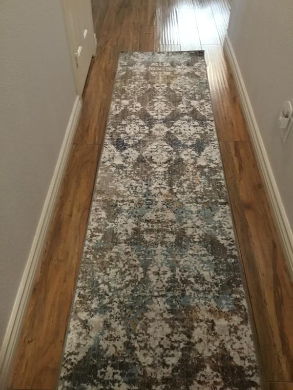 allen + roth with STAINMASTER Damask Abstract 2 X 8 (ft) Smokey Gray ...
