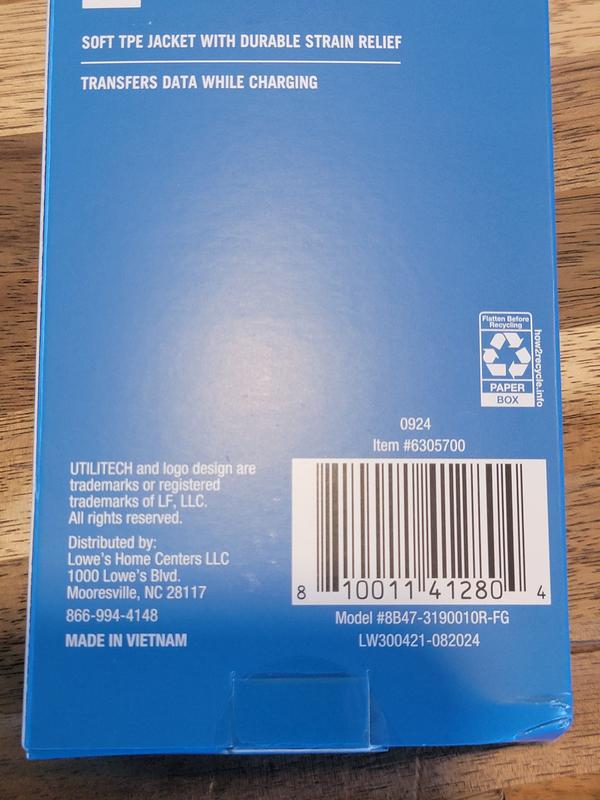 Utilitech 8-ft Usb 2 Usb-c Black Cable 8B47-3190010R-FG at Lowes.com