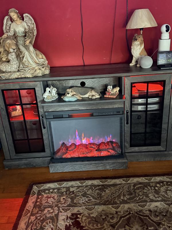 AOXUN 59-in W Gray TV Stand with LED Flat Wall Electric Fireplace
