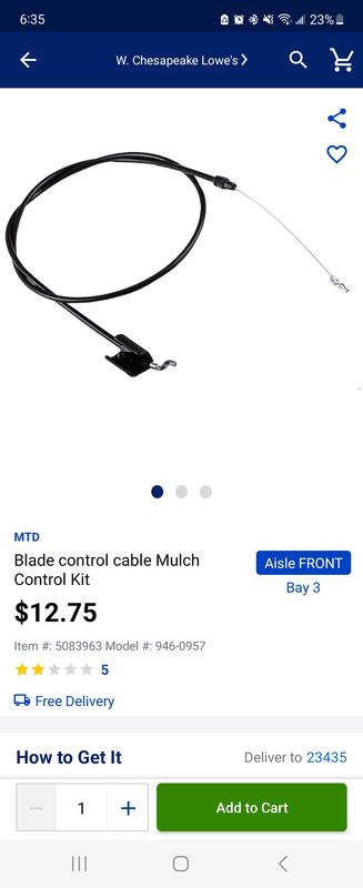 Lowes lawn mower online throttle cable