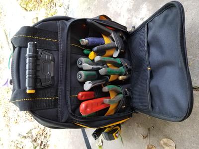 DEWALT+DGL523+57+Pocket+Lighted+Tool+Backpack+-+Black%2FYellow for sale  online