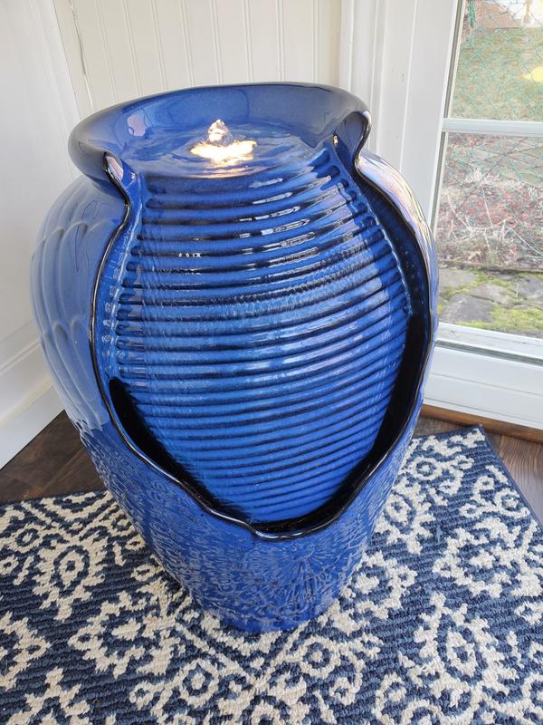 Vintage Blue Rock Glass Water Bottle 5 Gallon 19” tall. Base 9.5