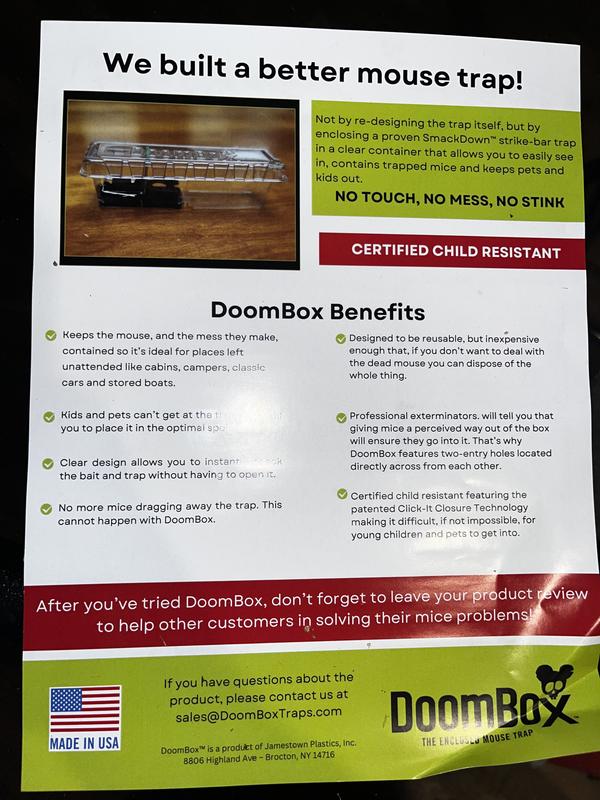 DoomBox Enclosed Mouse Traps, Indoor/Outdoor, Odorless, Safer For  Kids/Pets/Plants, 8-Pack at