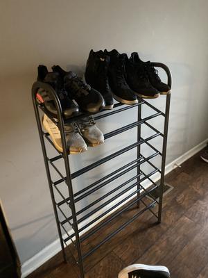30 Pair Black Metal/Fabric Shoe Rack