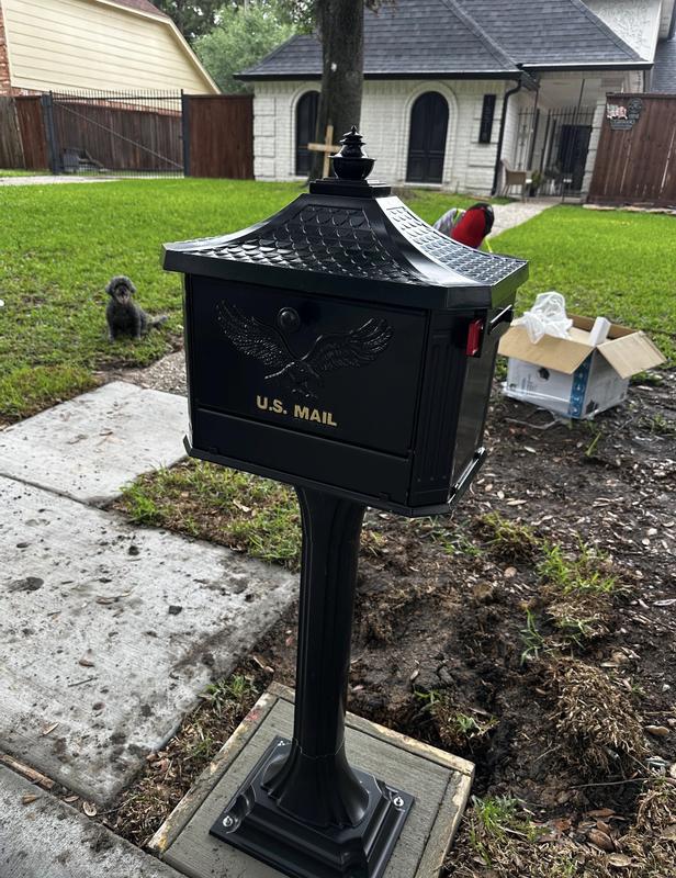 Architectural Mailboxes Large Black Aluminum Lockable Mailbox and Post ...