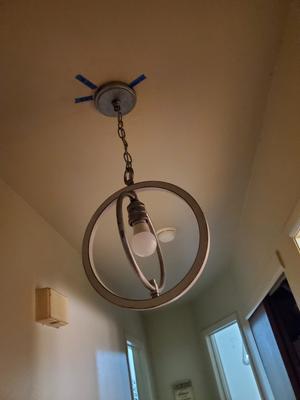 Progress Lighting Fairwood 5-Light Teak Wood and Satin Nickel Transitional Globe Medium Hanging Pendant Light
