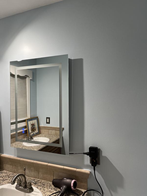 FNEEHY 48 in. W x 24 in. H Large Rectangular Frameless Front and Backlit Dimmable Bathroom Vanity Mirror in Shatterproof Glass, Silver