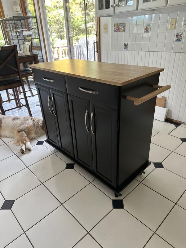 BABOOM Black Mdf Base with Wood Top Rolling Kitchen Island (18.5-in x 48.5-in x 36.5-in)