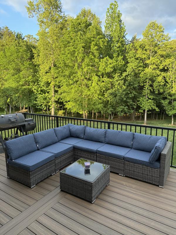 XIZZI Sunrise Rattan Outdoor Sectional with Dark Gray Cushions and