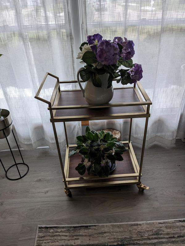 Origin 21 Gold Metal Base with Wood Top Rolling Kitchen Cart