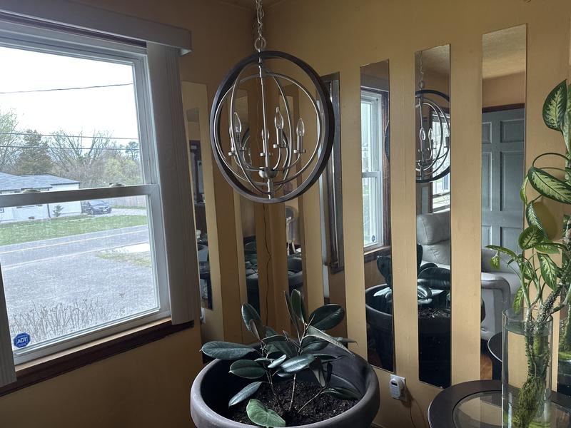 Progress Lighting Fairwood 5-Light Teak Wood and Satin Nickel Transitional Globe Medium Hanging Pendant Light