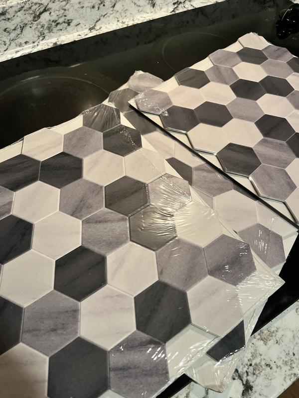 Peel&Stick Mosaics Peel and Stick Hex Elements Gray 12-in x 12-in Metallic PVC Hexagon Patterned Peel and Stick Wall Tile (0.978-sq. ft/ Piece)