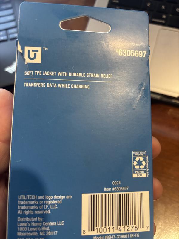 Utilitech 8-ft Usb 2 Usb-c White Cable 8B47-3190011R-FG at Lowes.com