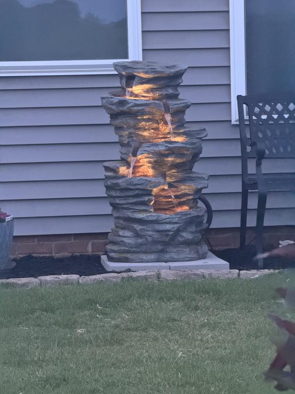 allen + roth 40.2-in H Resin Electric Powered Rock Outdoor Fountain ...