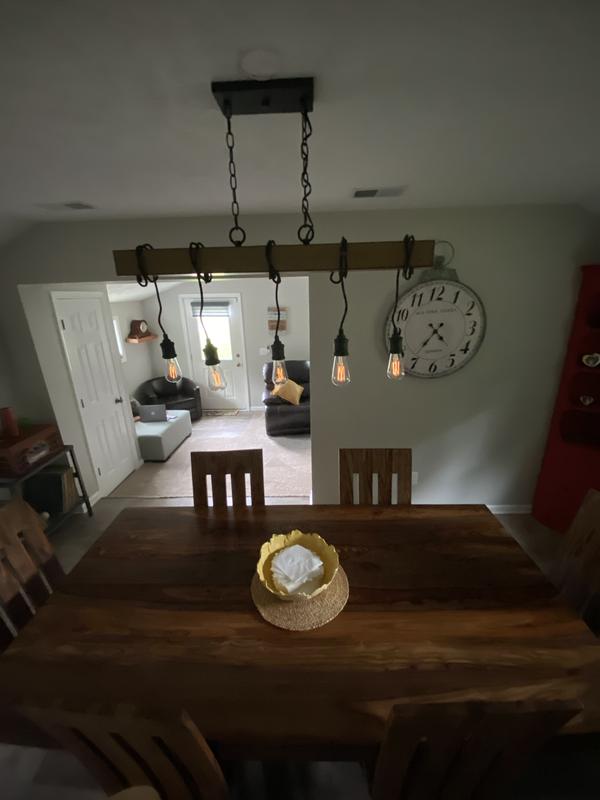 Quoizel Mesquite 5-Light Weathered Black with Faux Aged Walnut Farmhouse Chandelier Quoizel Mesquite 5-Light Weathered Black with Faux Aged Walnut Farmhouse Chandelier