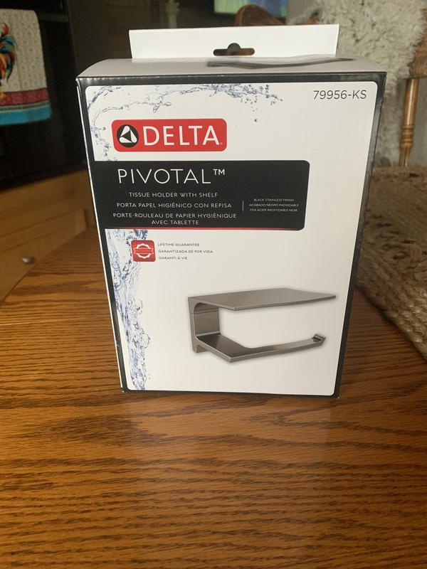 Delta Pivotal Toilet Paper Holder With Shelf - Polished Chrome, 6.93x3.94x3.5 Inches, Bathroom Accessory