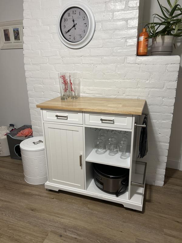 Boston Loft Furnishings White Composite Base with Composite Wood Top Rolling Kitchen Island (18-in x 37.5-in x 36.25-in)