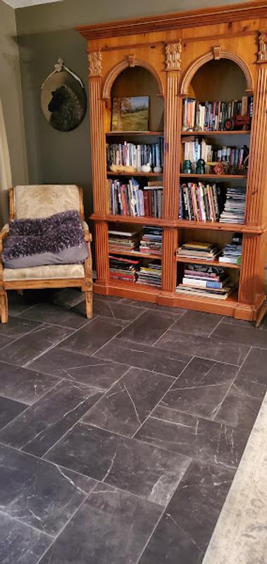 American Villa Noir Black Veined 12-in x 24-in Glazed Porcelain Marble Stone Look Floor and Wall Tile