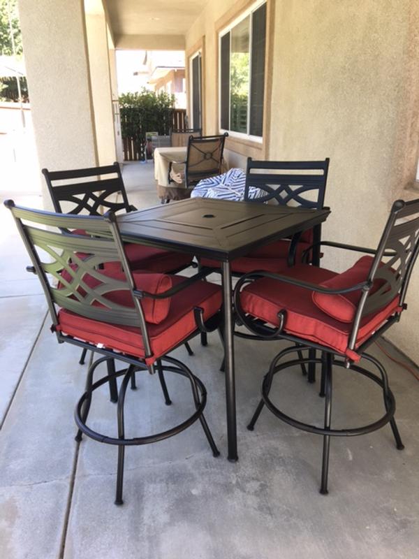 8-Piece Patio Dining Set With 13FT Umbrella & Textilene Swivel Chair For Poolside,Deck Phi Villa, Blue / Orange Red