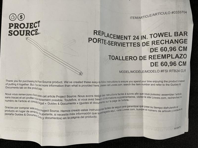 Project Source 24-in Clear Wall Mount Replacement Bar Only Towel Bar Project Source 24-in Clear Wall Mount Replacement Bar Only Towel Bar
