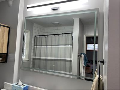 FNEEHY 72 in. W x 36 in. H Large Rectangular Frameless Front & Backlit Dimmable Bathroom Vanity Mirror in Shatterproof Glass, Silver