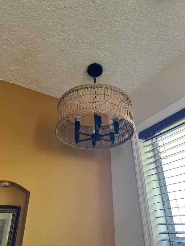 LamQee Rattan Chandelier 6-Light Brown Farmhouse Led Cage Chandelier ...