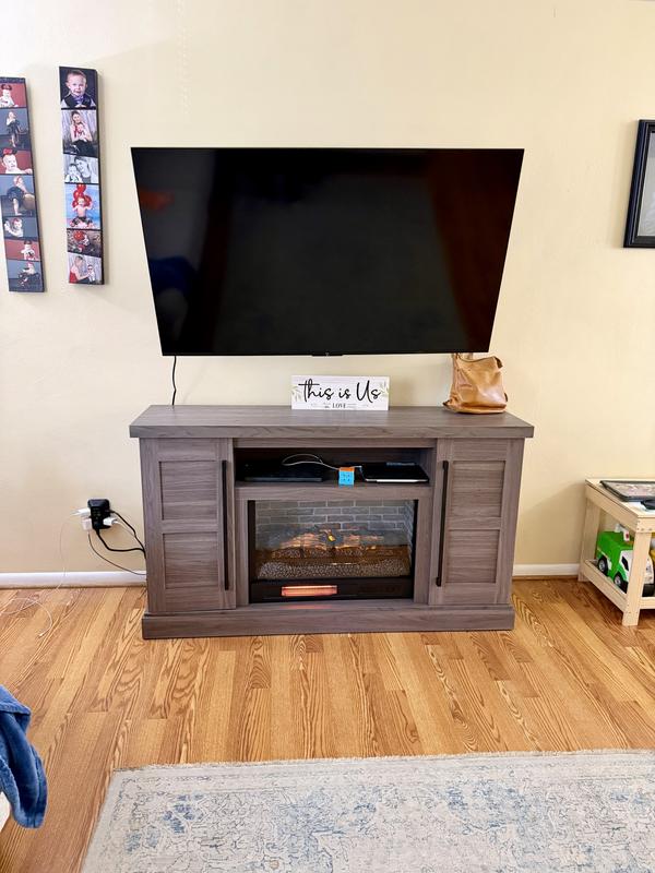 allen + roth 58-in W Gray TV Stand with Infrared Quartz Flat Wall ...