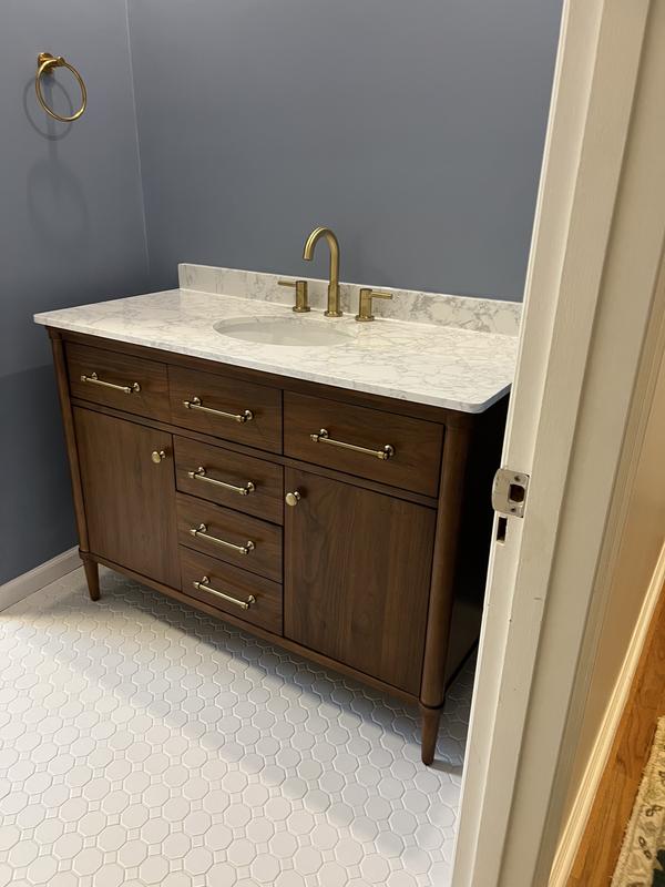 allen + roth Rian 30-in Walnut Undermount Single Sink Bathroom Vanity with White Engineered Stone Top