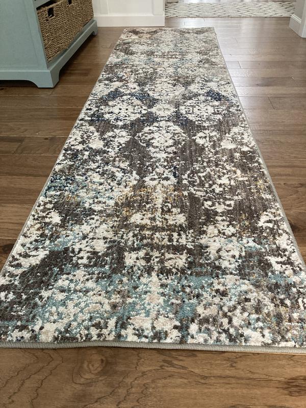 allen + roth with STAINMASTER Damask Abstract 2 X 8 (ft) Smokey Gray ...