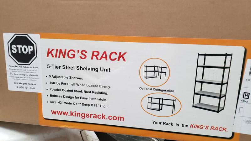 King's Rack 5-Tier Steel Storage Rack Boltless Shelving Tier Height Adjustable 42 W x 16 D x 72 H. - Black GT0902BK
