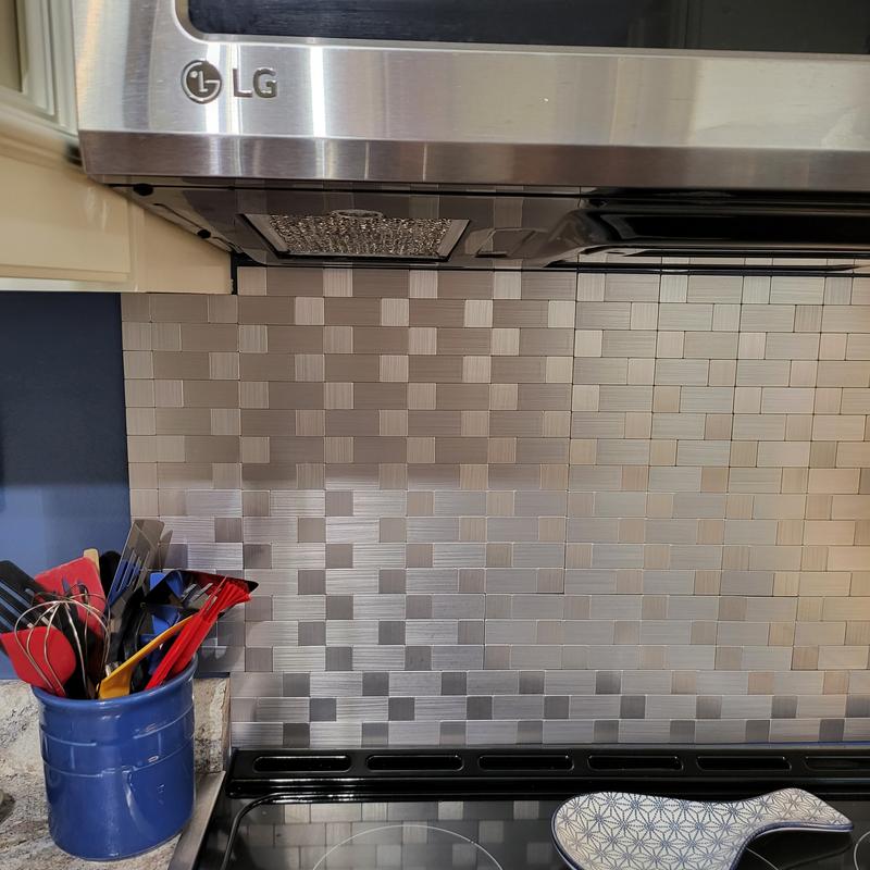 Peel&Stick Mosaics Peel and Stick Stainless-Block 12-in x 12-in Metallic Metal Linear Mosaic Peel & Stick Tile