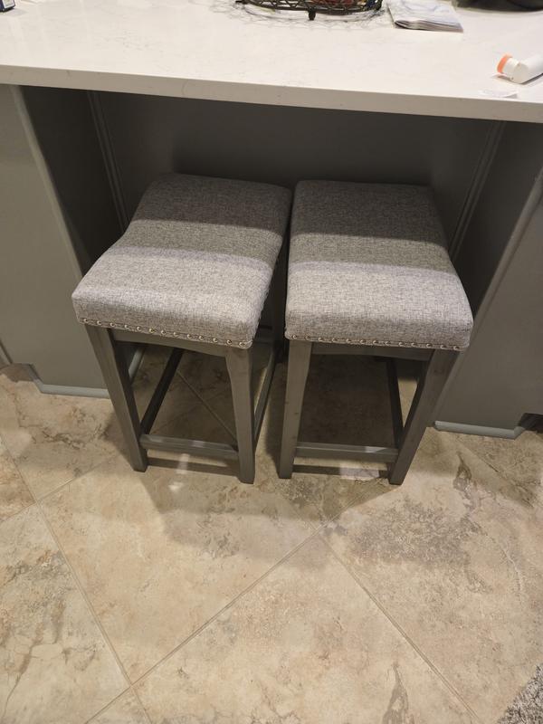 allen + roth Gray 24.0-in H Counter height Upholstered Wood Bar Stool ...