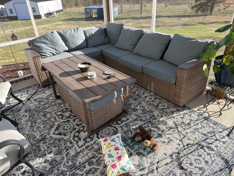 allen + roth Rowen Rattan Outdoor Sectional with Blue Cushions and ...