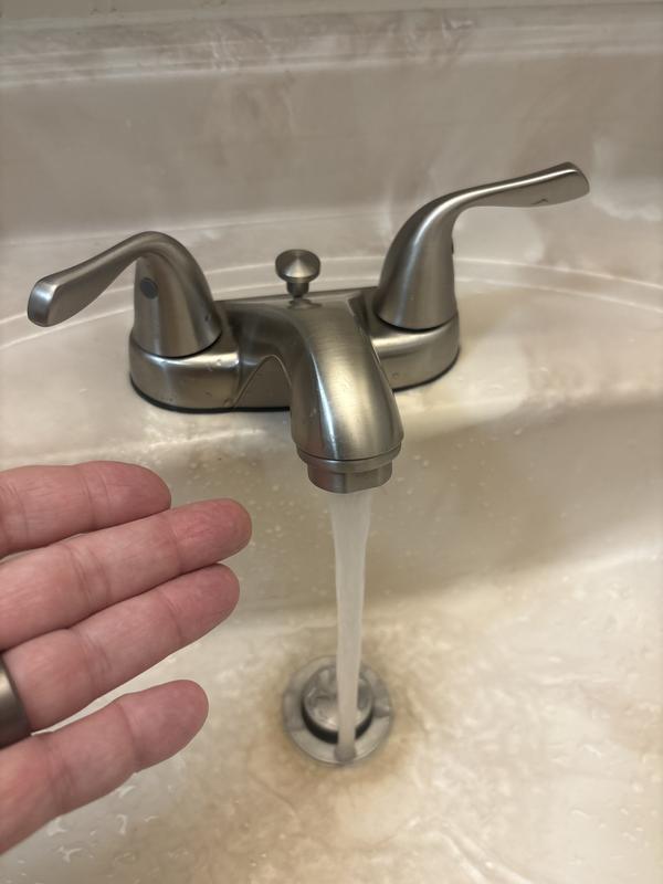 Project Source Satin Nickel 4-in centerset 2-handle WaterSense Low