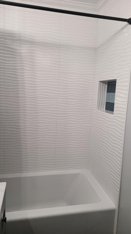 Satori Hudson Brilliant White Motion Glossy 4-in x 16-in Glazed Cement Wall Tile (0.43-sq. ft/ Piece)