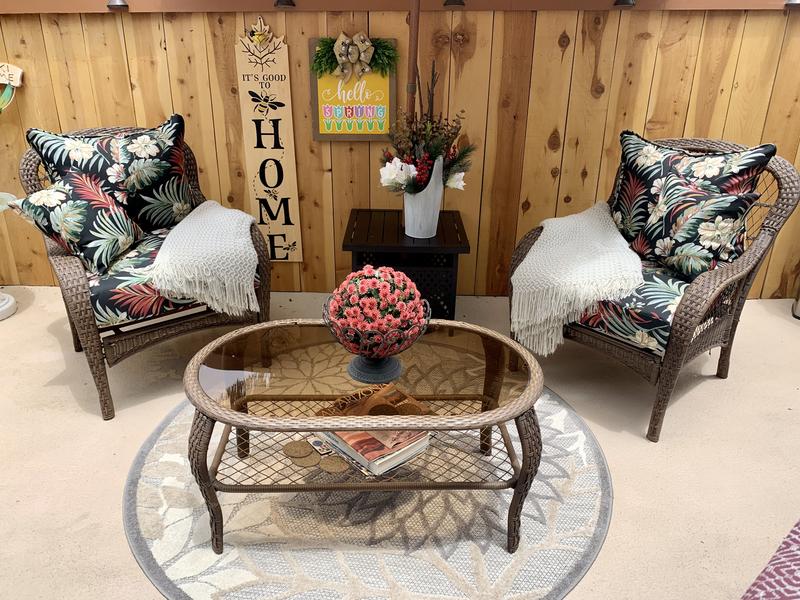 Arden Selections 24-in x 24-in 2-Piece Simone Black Tropical Deep Seat ...