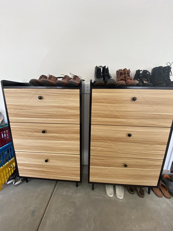 Tribesigns 48.03-in H 3 Tier 24 Pair Oak/Black Engineered Wood Shoe Cabinet | HOGA-NY045