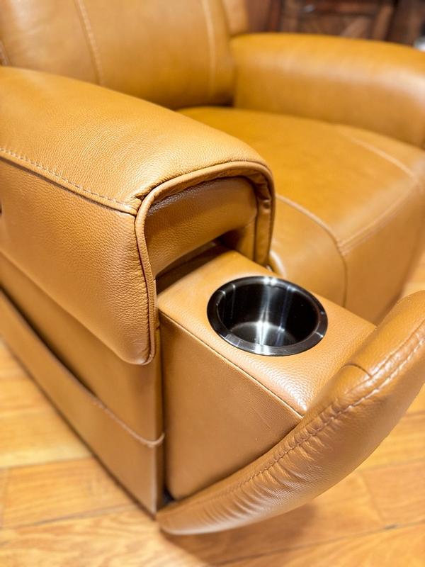 Circle 55 Navy Leather Upholstered Powered Reclining Stationary ...