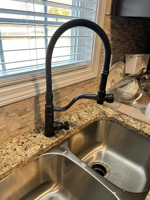 WOWOW Oil Rubbed Bronze Single Handle Kitchen Faucet with Sprayer (Deck ... - Custom Residential Kitchen Plumbing Fixtures