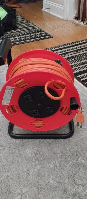 Craftsman Heavy Duty Retractable Extension Cord, 100 ft with 4 Outlets- 14AWG SJTW Cable- Outdoor Power Cord Reel
