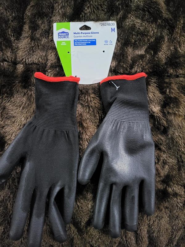 Project Source Large Black Polyurethane Dipped Polyester Gloves, (3-Pairs)  in the Work Gloves department at