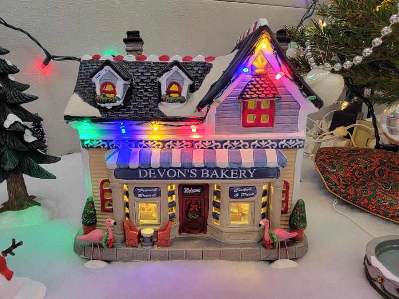 Carole Towne CT Devon Bakery Lighted Village scene in the