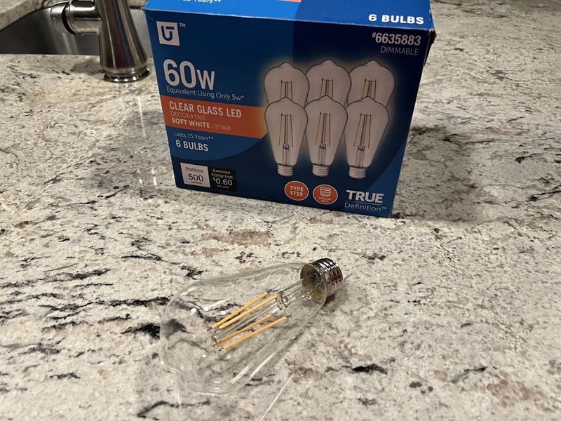 Utilitech Led light bulb 60 -Watt EQ ST19 Soft white Medium screw base ...