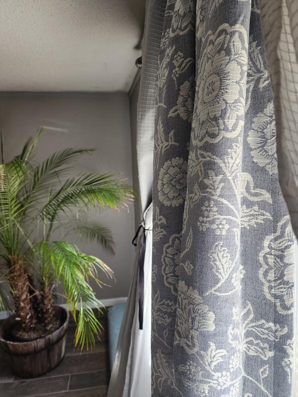 allen + roth 84-in Indigo Floral Room darkening Interlined Back